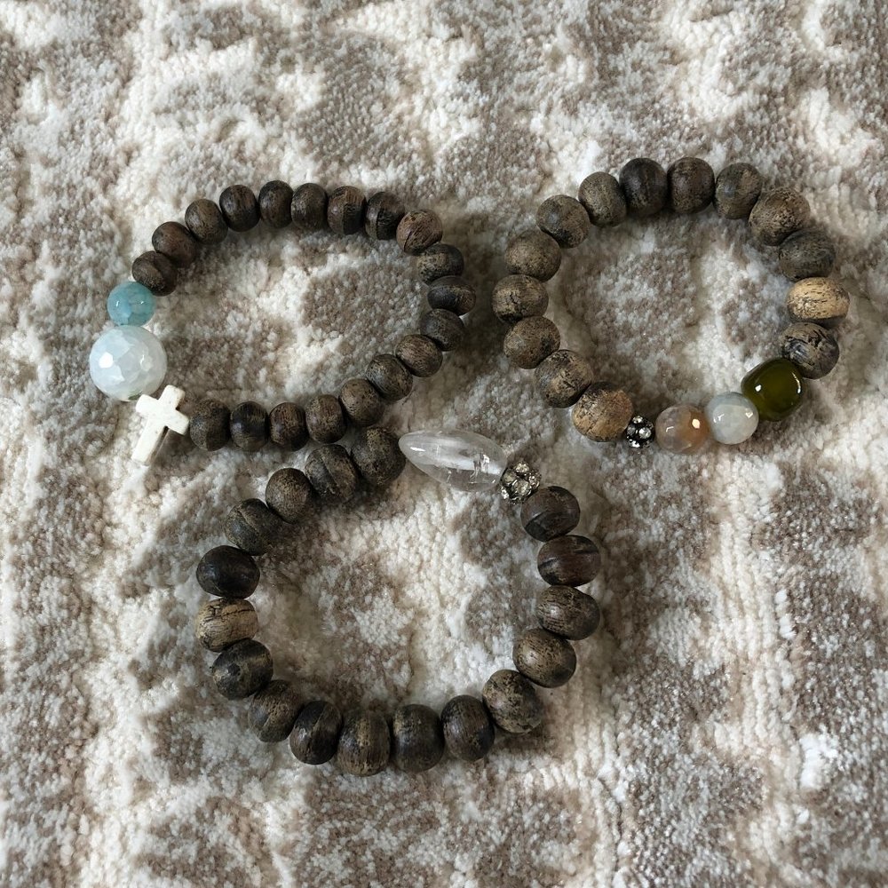 Multi-layered Wooded Beaded Bracelet